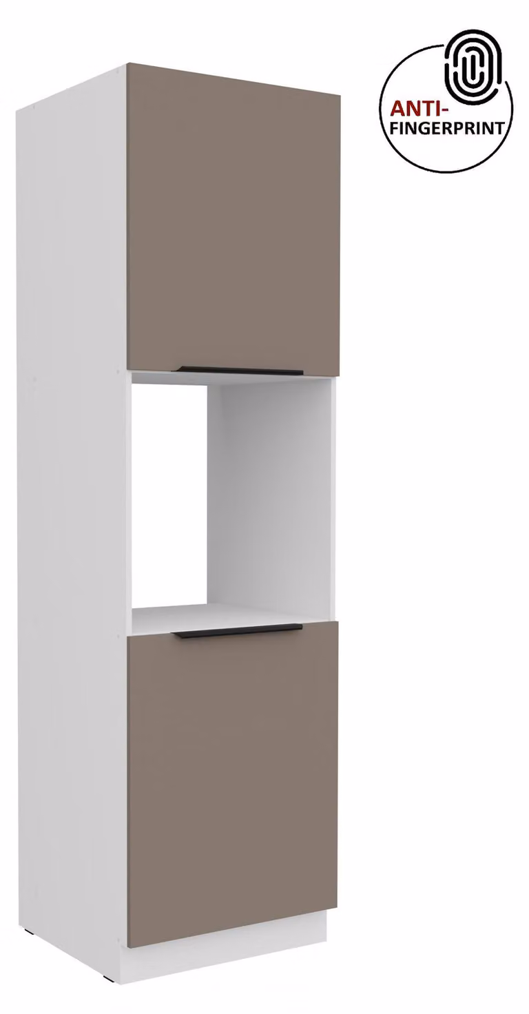 Armadio alto da cucina da 60 cm, cucina ARIA grigio sabbia ultra opaco + bianco opaco, frontali di alta qualità con rivestimento anti-impronta, mobile da cucina con chiusura ammortizzata