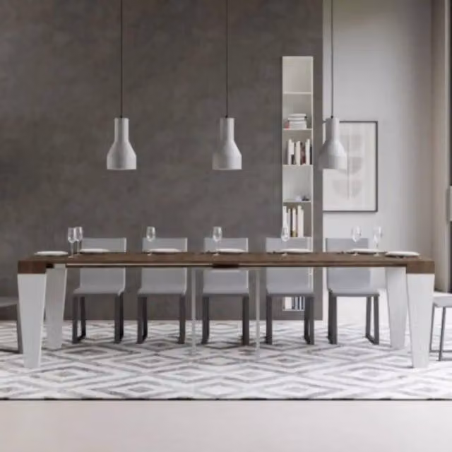 Consolle allungabile 90x40/300 cm Spimbo Mix piano noce - struttura bianco frassino