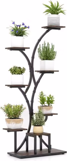 Portavasi decorativo moderno con luci di crescita per piante da interno e balcone, Marrone, H: 146 cm, L: 67 cm, P: 30 cm