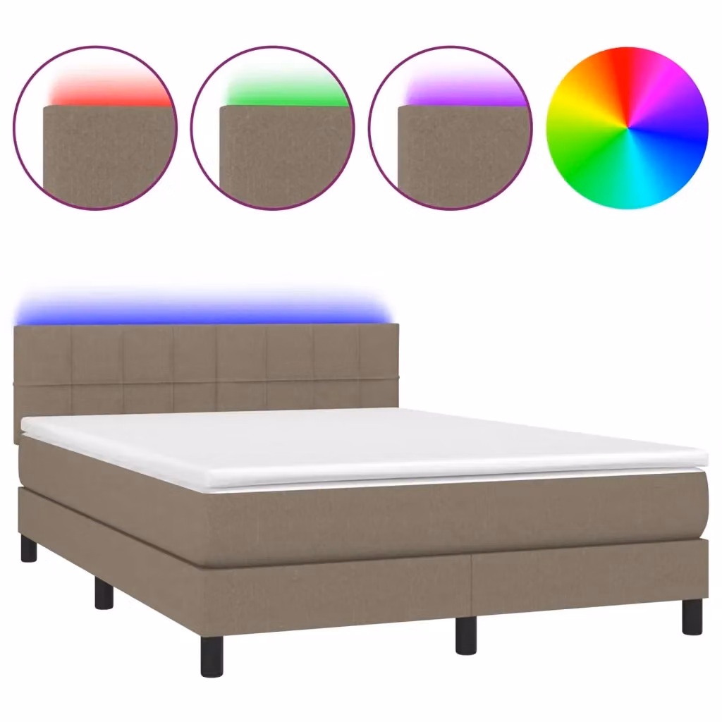 Letto Ibrido con Materasso e Illuminazione LED vidaXL in Tessuto Tortora L/P/H: 140 x 190 cm – 2