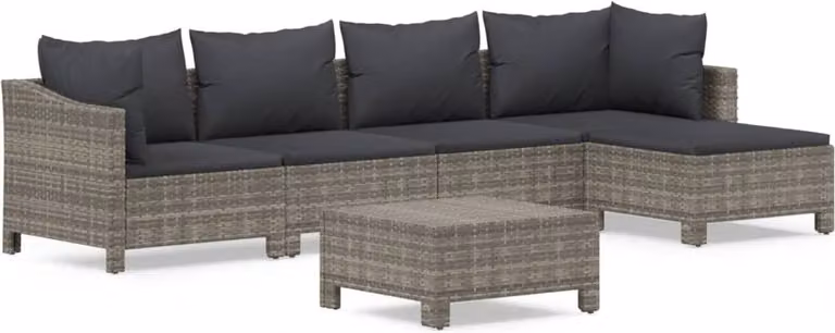 Set Divani da Giardino 6 pz con Cuscini in Polyrattan Grigio