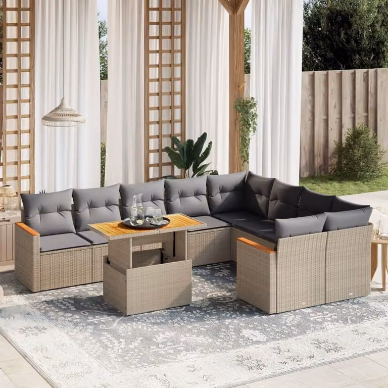 Maison Exclusive - Set Divano da Giardino 10 pz con Cuscini Beige in Polyrattan