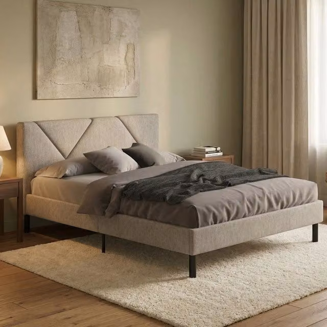 Letto alla francese Ikelos DMORA in tessuto grigio e nero, dimensioni materasso 140x190 cm – 1