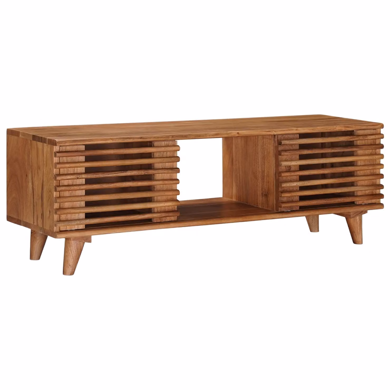 Mobile TV vidaXL in legno di acacia naturale con vani porta e ruote L/P/H: 105 x 30 x 35 cm