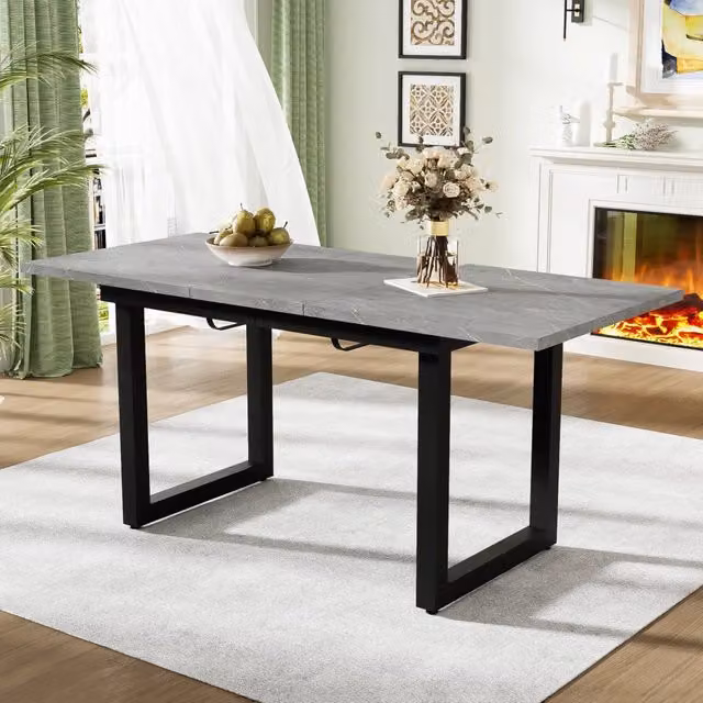 Tavolo da pranzo allungabile in MDF e metallo da 140 a 180 cm effetto cemento e nero