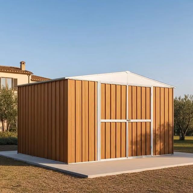 Garage deposito attrezzi Box in Acciaio Zincato 360x260cm x h2.12m - 130KG - 9,36mq - LEGNO