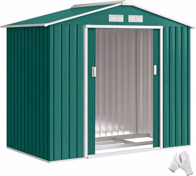 Casetta da giardino ripostiglio per attrezzi 213 x 130 x 185 cm porte chiudibili a chiave kit di fondazione in acciaio industriale verde 21_0004027