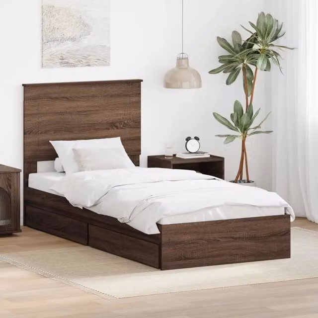 Letto con contenitore e testiera vidaXL in legno rovere marrone L/P/H: 190 x 80 x 78 cm
