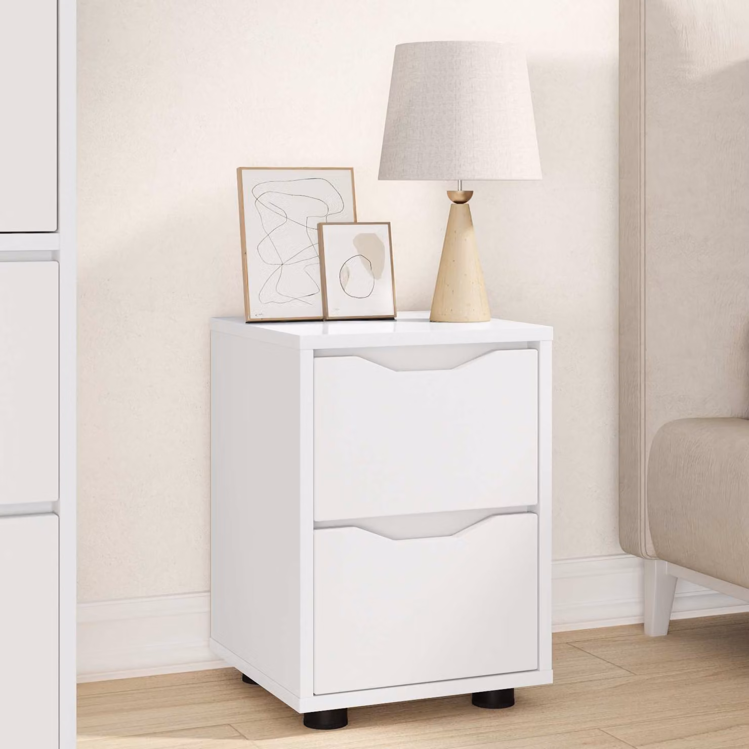 Comodino moderno vidaXL Bianco in legno ingegnerizzato L: 30,5 cm, P: 30 cm, H: 43 cm