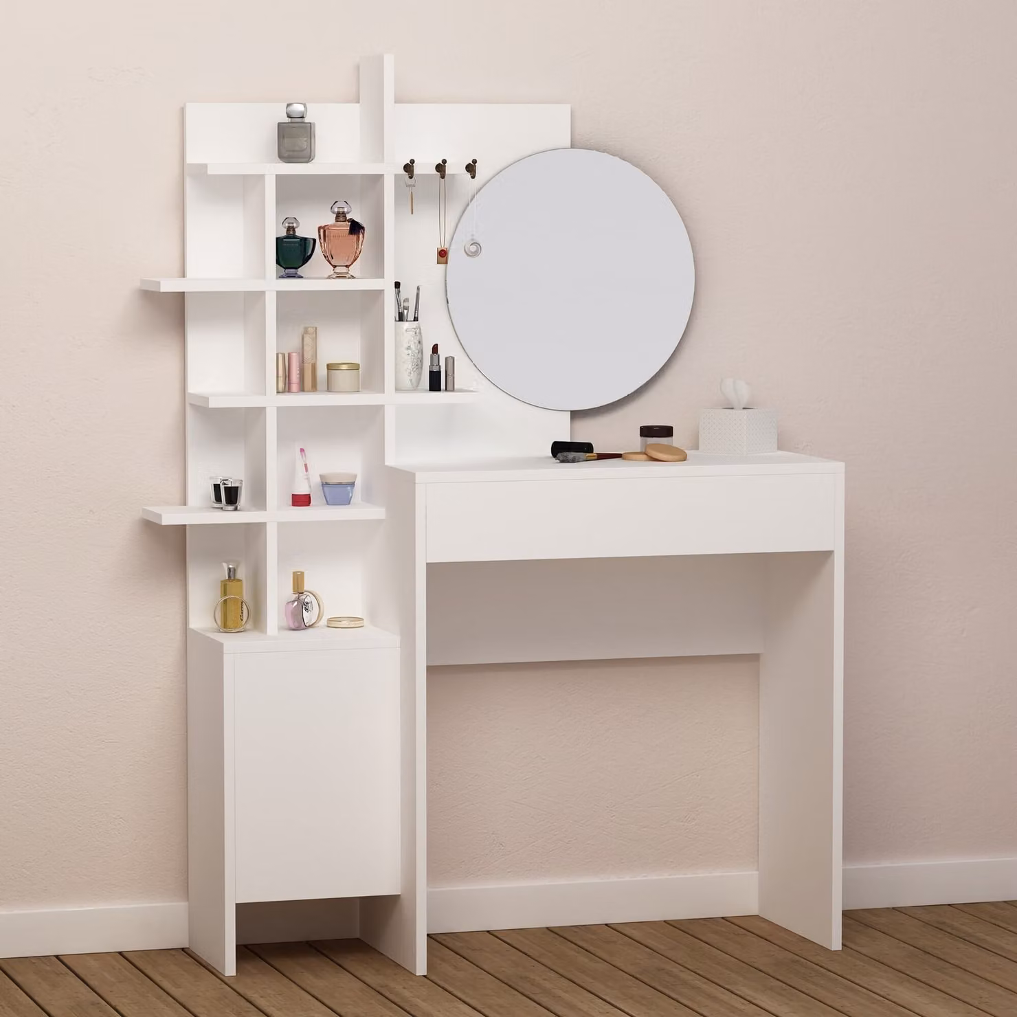 Skye Decor, Mup - White, tavolino da toeletta, bianco, 100 % MELAMINE COATED SLIPBOARD, 105 x 35 x 151 cm