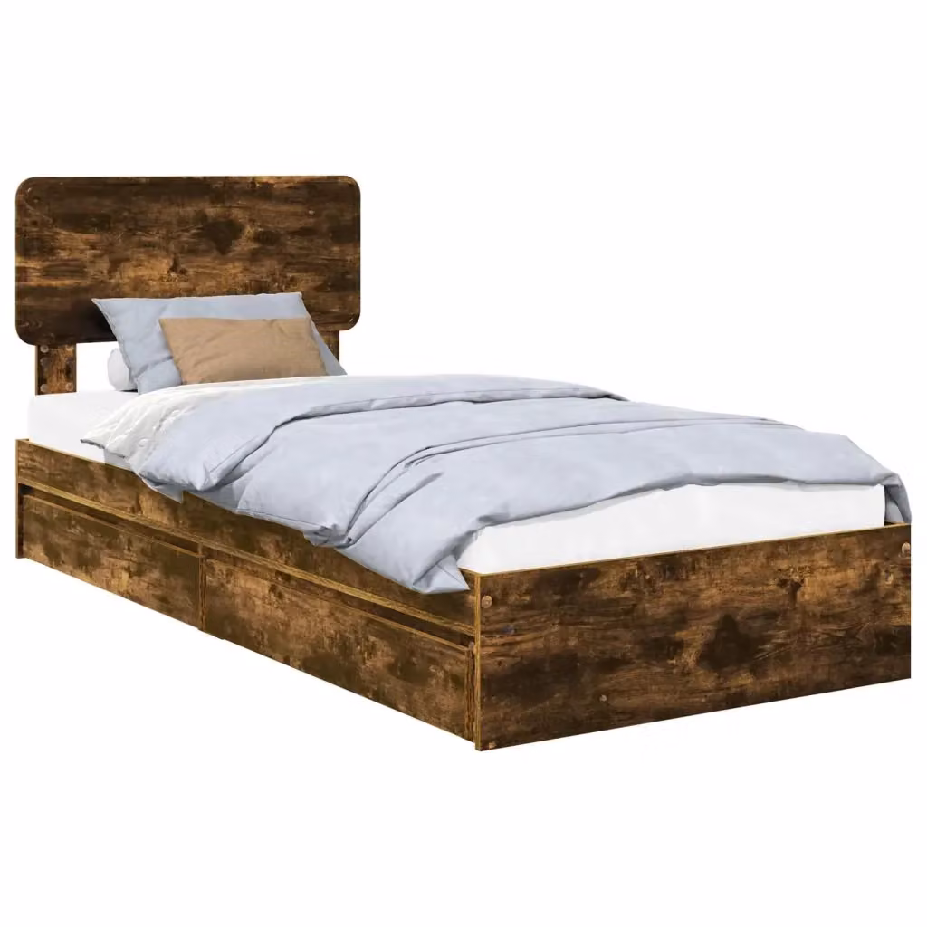 Letto con contenitore e cassetto vidaXL in rovere fumé marrone L/P/H: 190 x 90 x 93 cm – 2