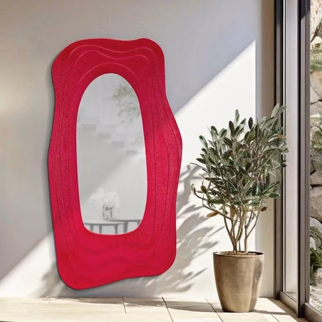 Specchio Pregola, Specchiera, Articolo d'arredo a muro, Decorazione con specchio, 90x4 h165 cm, Fucsia