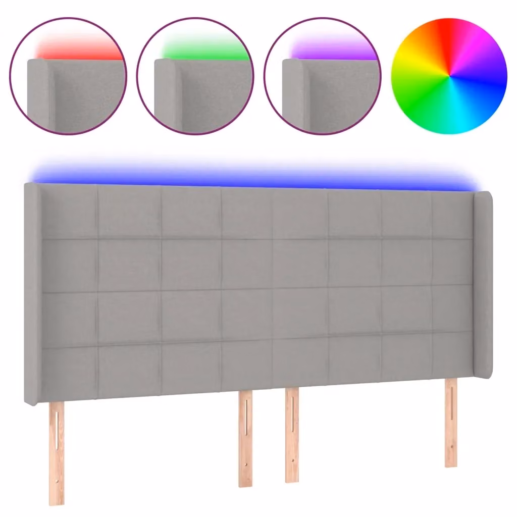 Testiera per letto con illuminazione LED e porta USB vidaXL in tessuto grigio, L: 183 cm, P: 16 cm, H: 118-128 cm – 2
