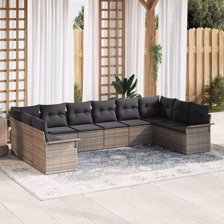 Maison Exclusive - Set Divano da Giardino 10 pcs Grigio polyrattan