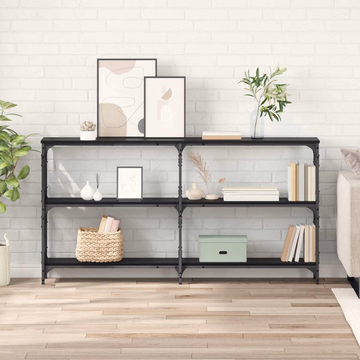 vidaXL Tavolo consolle moderno in MDF e metallo, colore nero, L: 156 cm, P: 28 cm, H: 80,5 cm