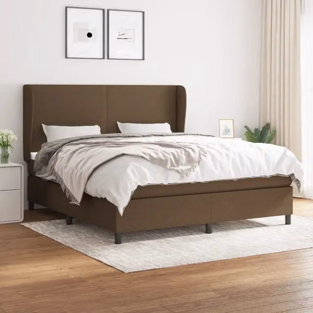Letto Ibrido vidaXL con Giroletto a Molle e Materasso in Tessuto Marrone e Bianco L/P/H: 160 x 200 x 40 cm – 1