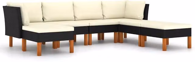 Set Divani da Giardino 7 pz | Set Salotto da Giardino con Cuscini in Polyrattan Nero