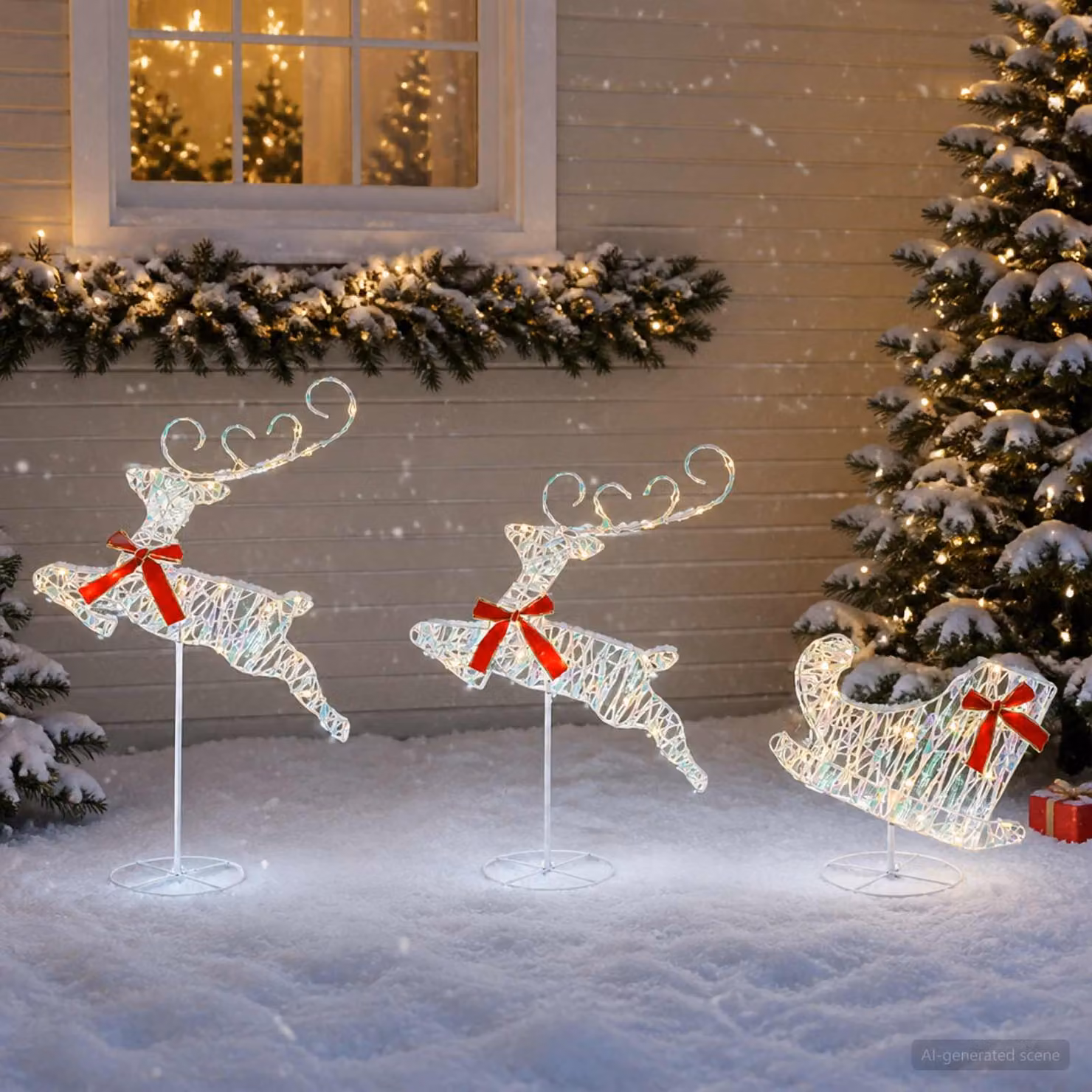 vidaXL Renna di Natale con slitta 3 pz 72 LED Bianco caldo