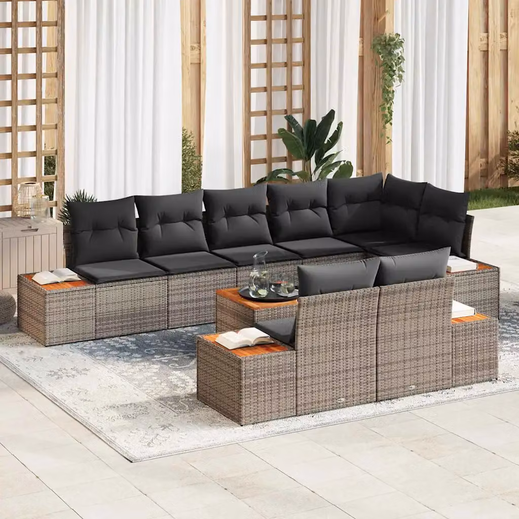 Set Divano da Giardino a L vidaXL in Polyrattan Grigio con Cuscini e Coperture Rimovibili – 1
