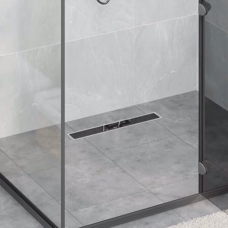 Scarico doccia vidaXL con copertura in vetro e sifone a 360 in acciaio inossidabile, colore argento o nero, diametro 50 cm