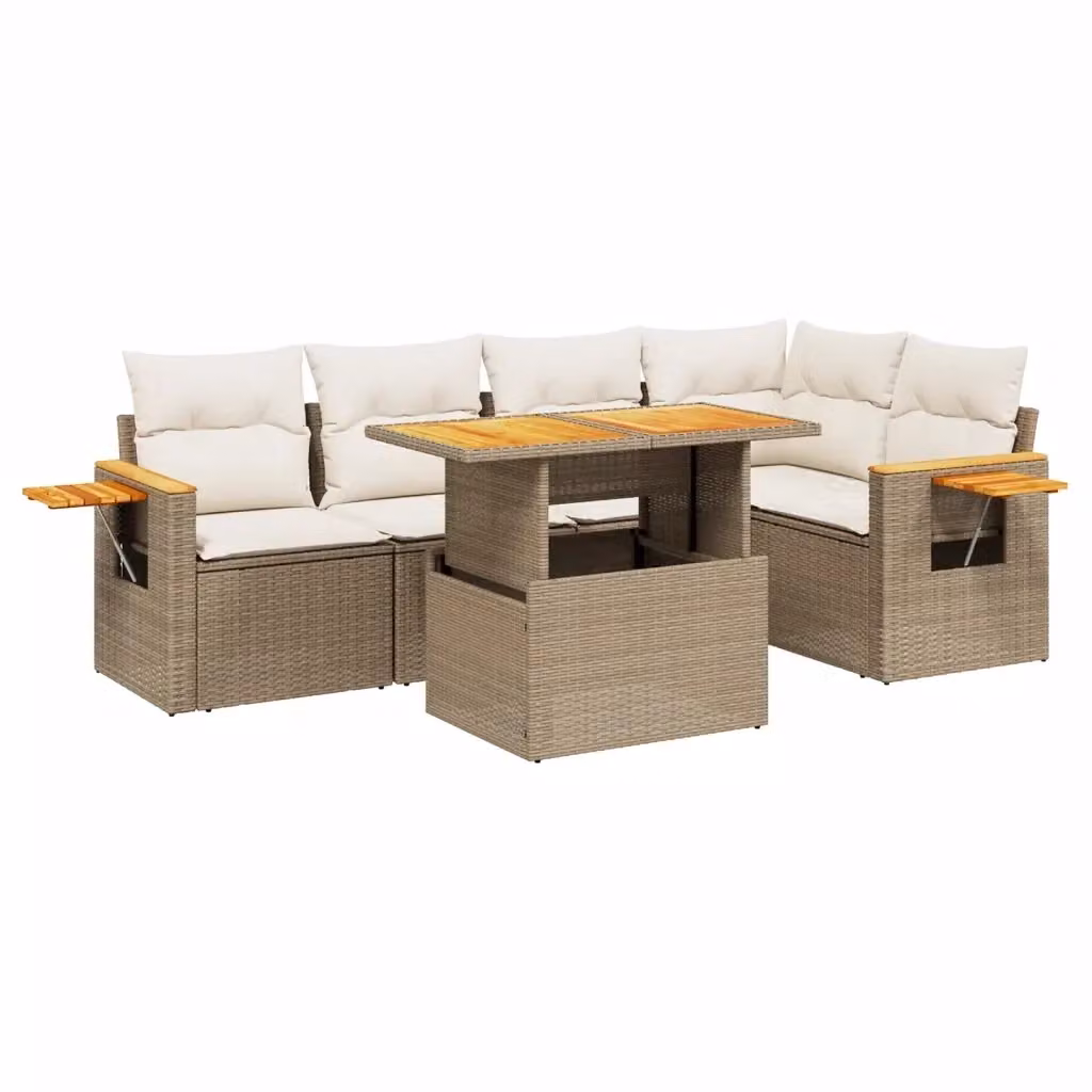 Set Divano da Giardino Moderno VIDAXL a L in Polyrattan con Cuscini Beige, 6 Posti – 2