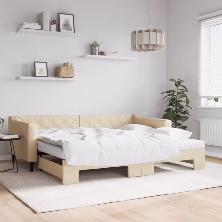 vidaXL Divano Letto Estraibile con Materassi in Tessuto Beige