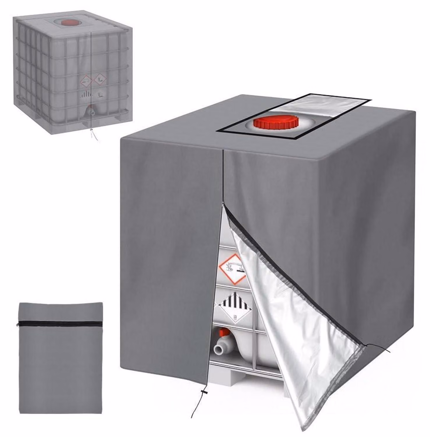 Copertura per serbatoio IBC da 1000 litri, colore grigio, dimensioni 120x100x116 cm, impermeabile, resistente al vento, con protezione anti-UV, realizzata in tessuto Oxford 210D