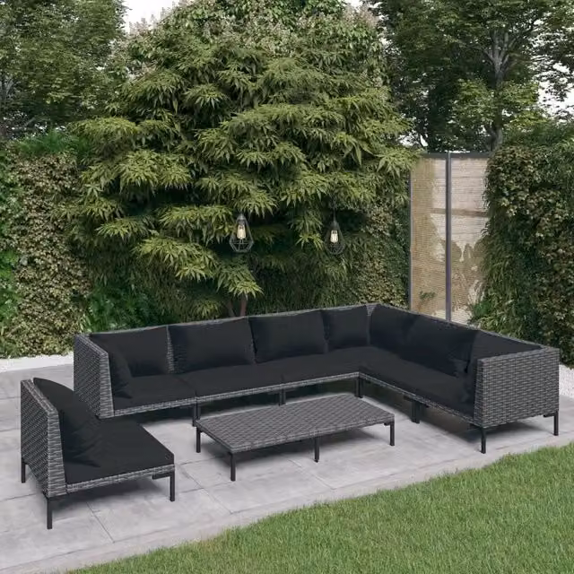 Divani da Giardino 8 pz con Cuscini in Polyrattan Grigio Scuro 3099857