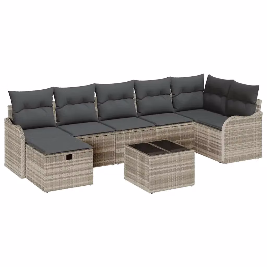 Set Divano da Giardino vidaXL 8 Pezzi a Forma di L in Poly Rattan con Cuscini e Tavolino, Grigio o Marrone – 2