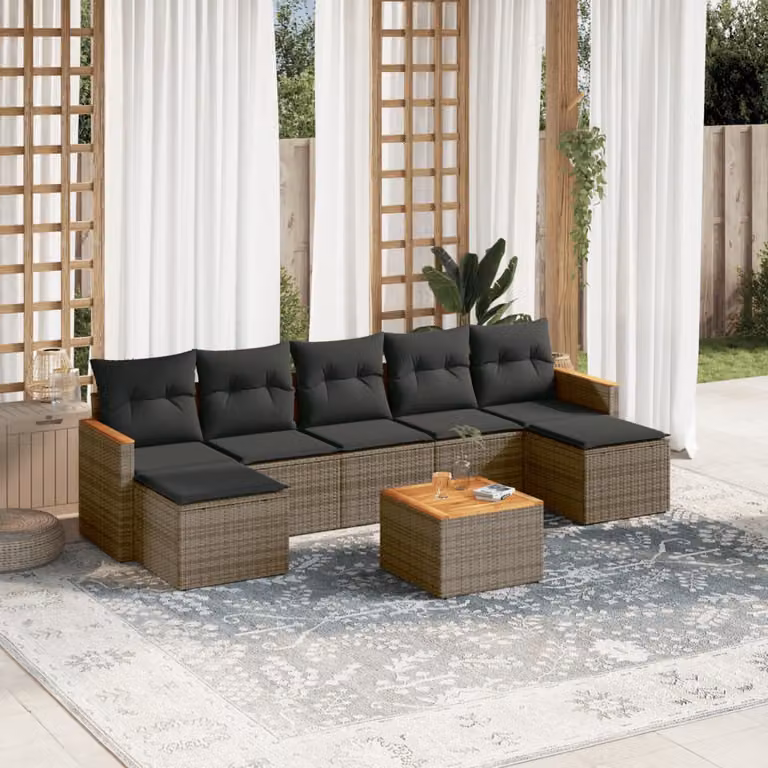 vidaXL Set Divano da Giardino 8 pz in Polyrattan Grigio con Cuscini e Tavolino da Caffè