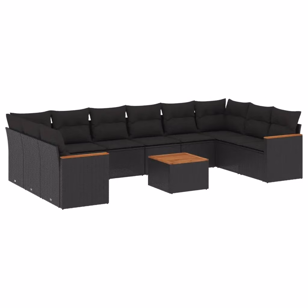 vidaXL Set Divani da Giardino 11 pz in Polyrattan Nero con Cuscini e Tavolino da Esterno – 2