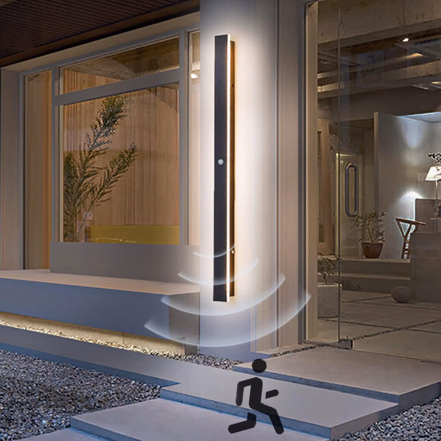 Lampada da parete esterna a LED con sensore di movimento, colore nero, 150 cm, grado di protezione IP65