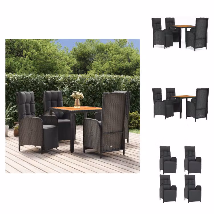 vidaXL Set da pranzo da giardino 5 pezzi con cuscini in poly rattan nero - Set di mobili da giardino