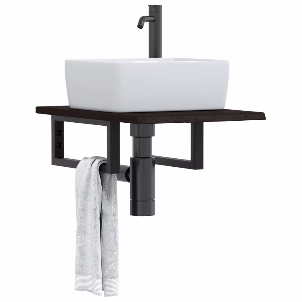 vidaXL Ripiano da parete per bagno in legno di rovere e metallo nero