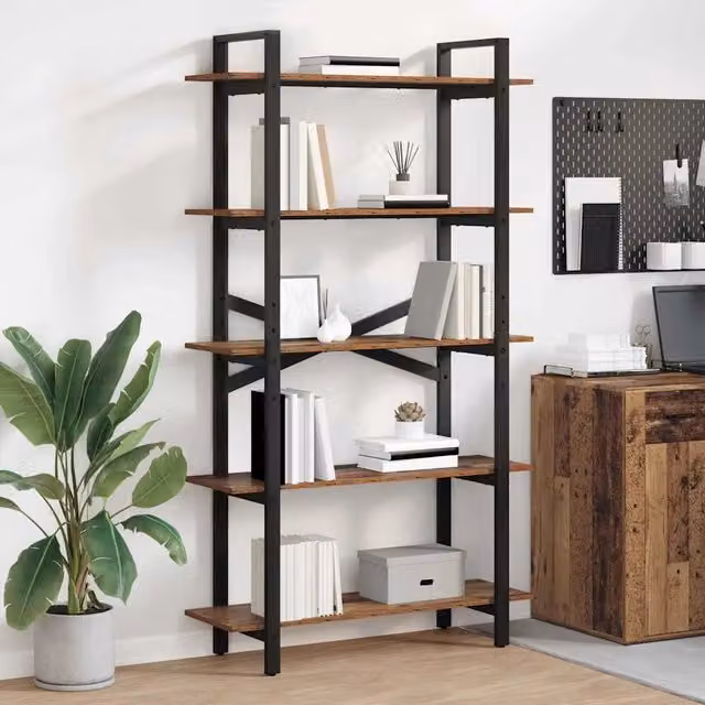 Libreria a 5 livelli in stile industrial vidaXL, colore marrone, L 100 cm x P 33,5 cm x H 178 cm