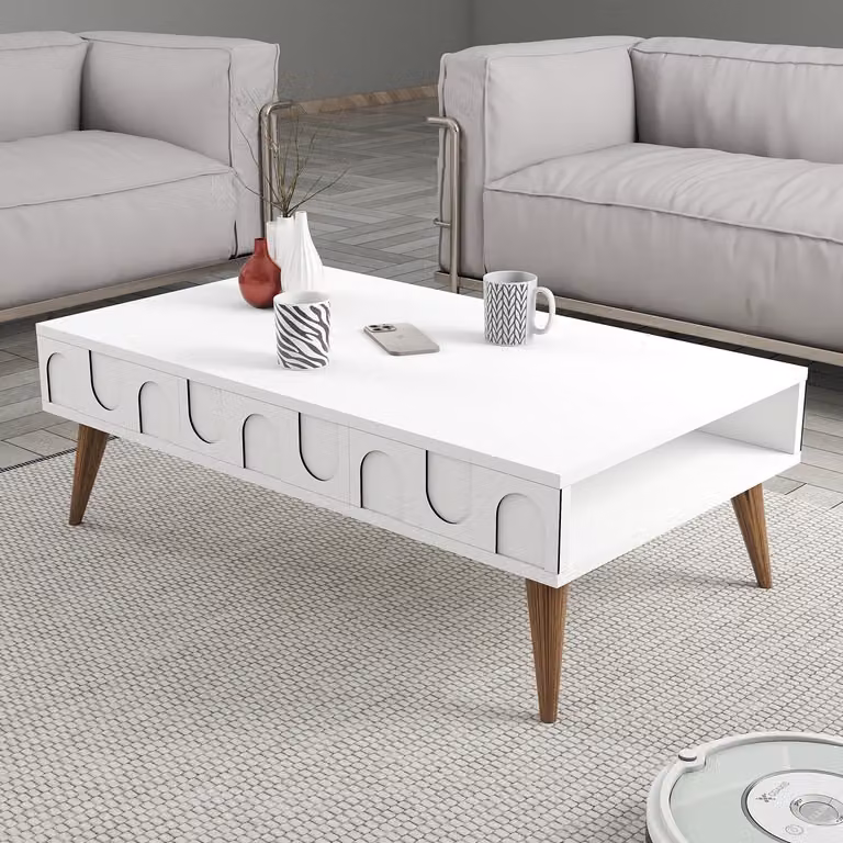 Skye Decor, Lyon 34 - Bianco, Noce, Tavolino, Bianco, 100% PANNELLI DI PARTICELLE RIVESTITI IN MELAMMINA, 105 x 60 x 34,6 cm