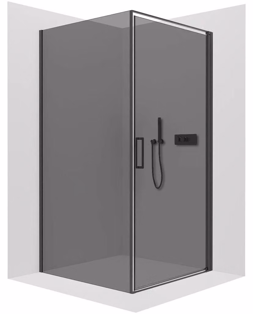 Cabina doccia Porte L/P - 8 mm - nera opaca, vetro grigio antracite - 100x90x195 cm - a battente