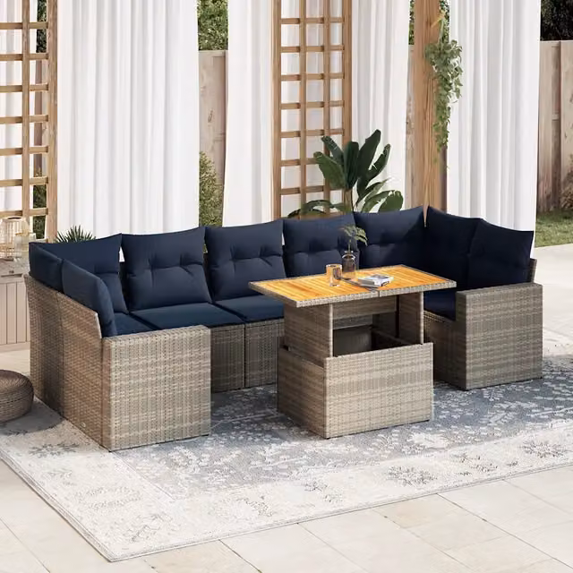 Set Divano da Giardino 8 pz con Cuscini Grigio in Polyrattan 3327015