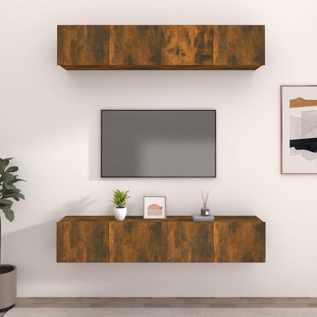 Set di 4 mobili TV sospesi vidaXL in legno multistrato color rovere fumo, L 80 cm x P 30 cm x H 30 cm