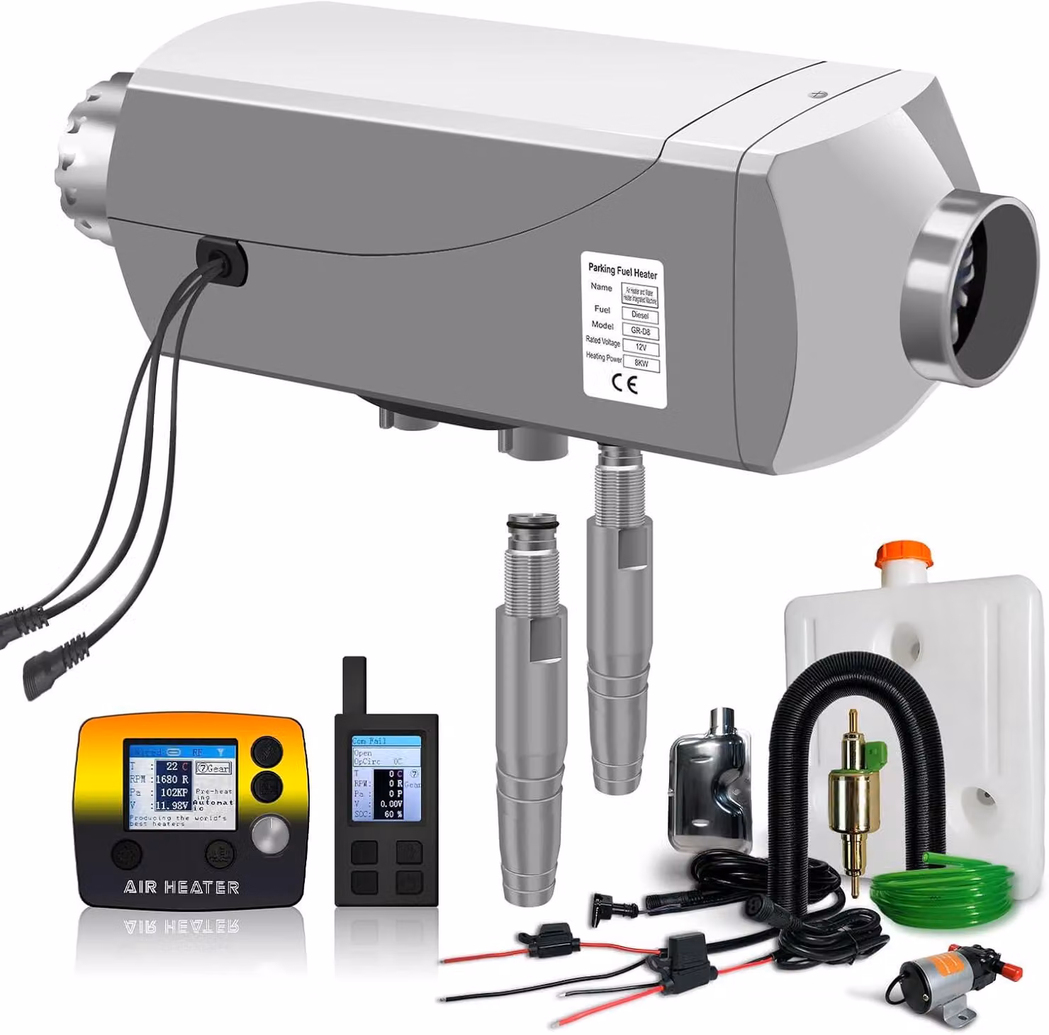 Riscaldatore diesel da 12V, 8kW - Riscaldamento ad acqua e ad aria con telecomando LCD