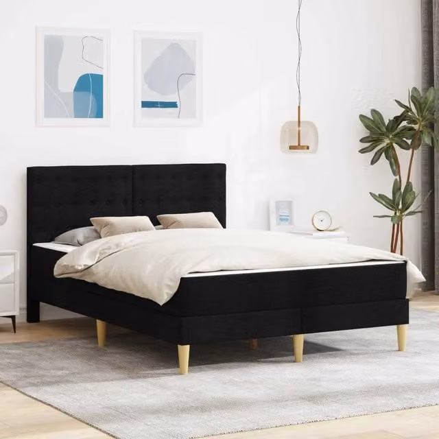 Letto con struttura imbottita in tessuto nero vidaXL L/P: 140 x 190 cm – 1