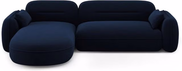 Divano angolare modulare Sydney Cosmopolitan Design a 4 posti in velluto blu, configurazione sinistra L/P/H: 275 x 165 x 70 cm – 1
