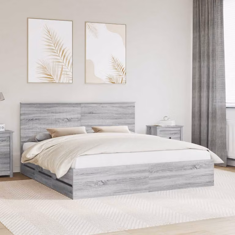 vidaXL Struttura del letto con cassetto in legno ingegnerizzato Grigio Sonoma L/P: 180 x 200 cm
