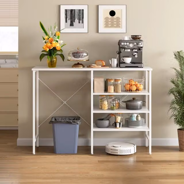 Tavolino Multifunzionale da Soggiorno MINIMAL Bianco in Metallo e MDF L/P/H: 120 x 40 x 85,5 cm