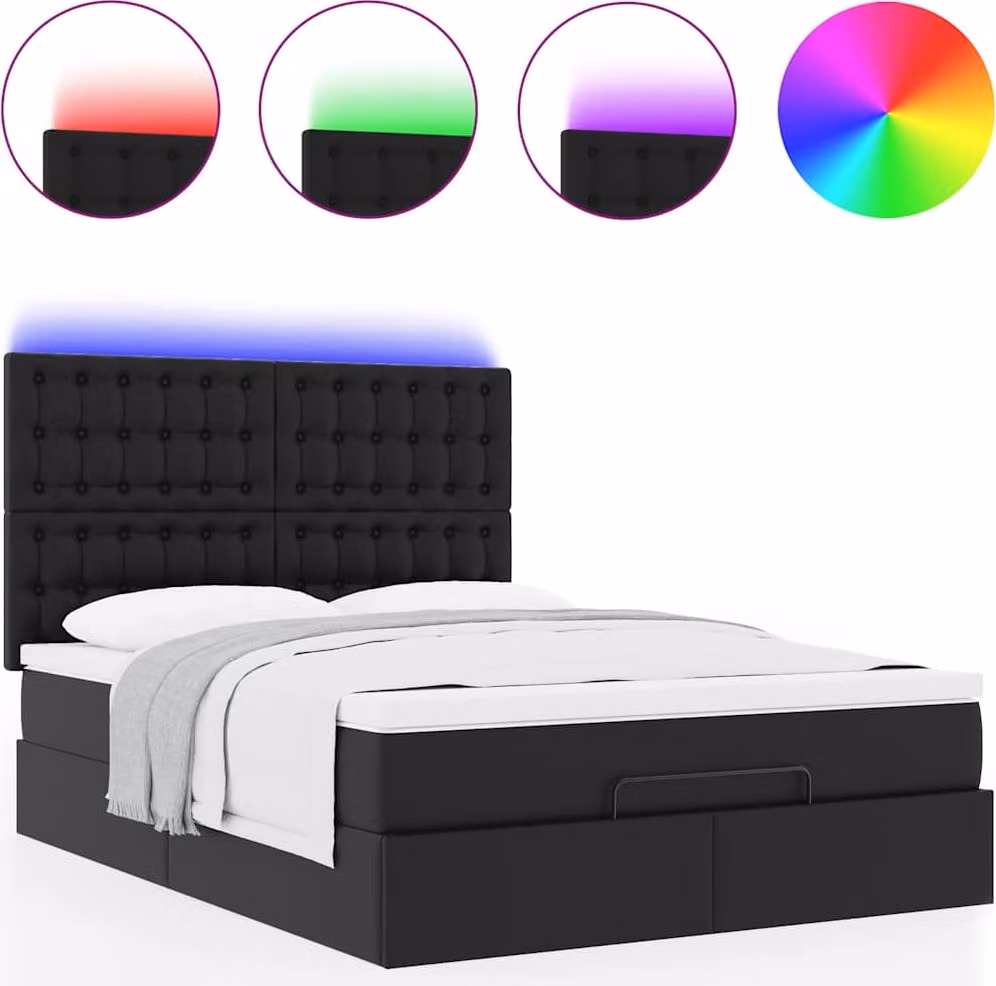 Struttura Letto Pouf con Materasso Nero 140x200 cm Pelle finta