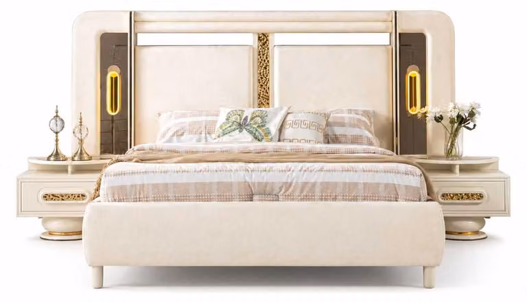 Camera da letto: letto 2 comodini, arredamento di design, set completo