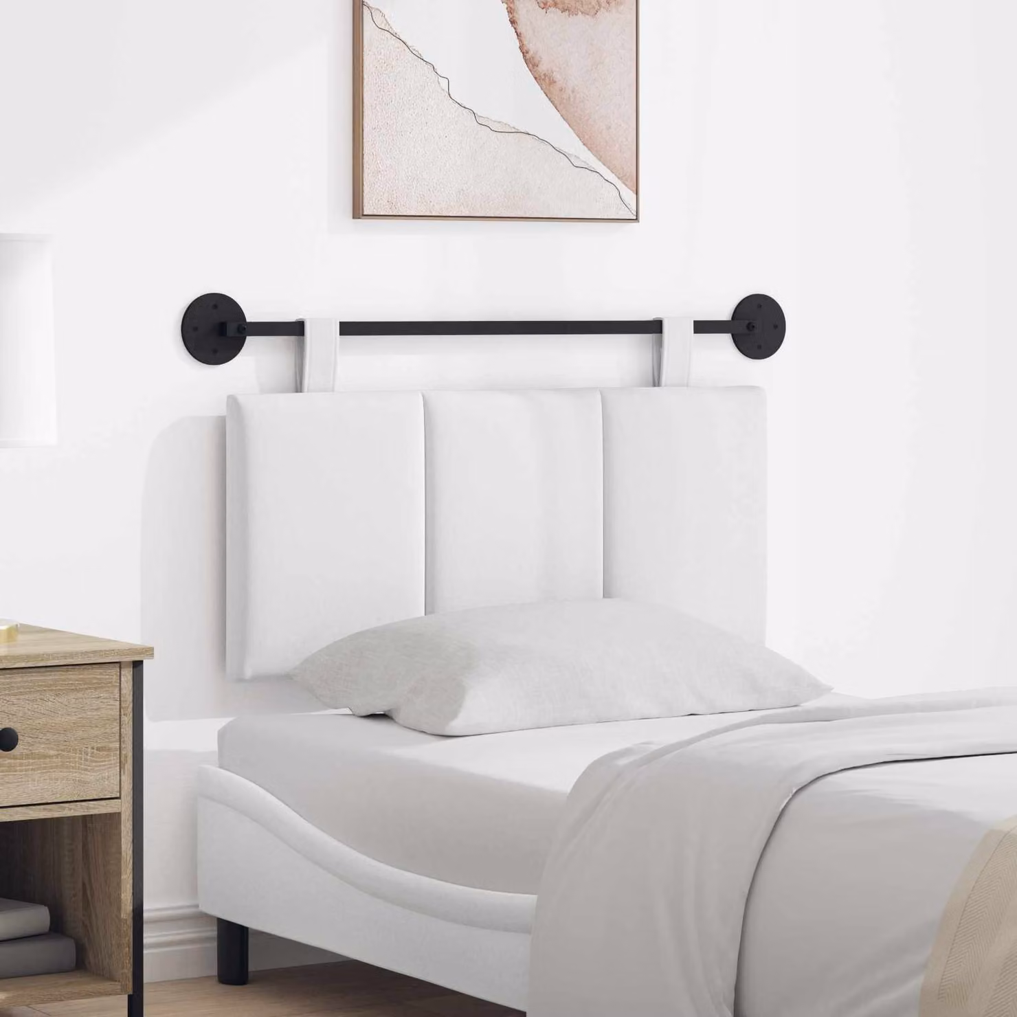 Testiera per letto sospesa vidaXL in tessuto bianco velluto con pannello imbottito e struttura in legno e metallo L 90 x H 55 x P 5 cm