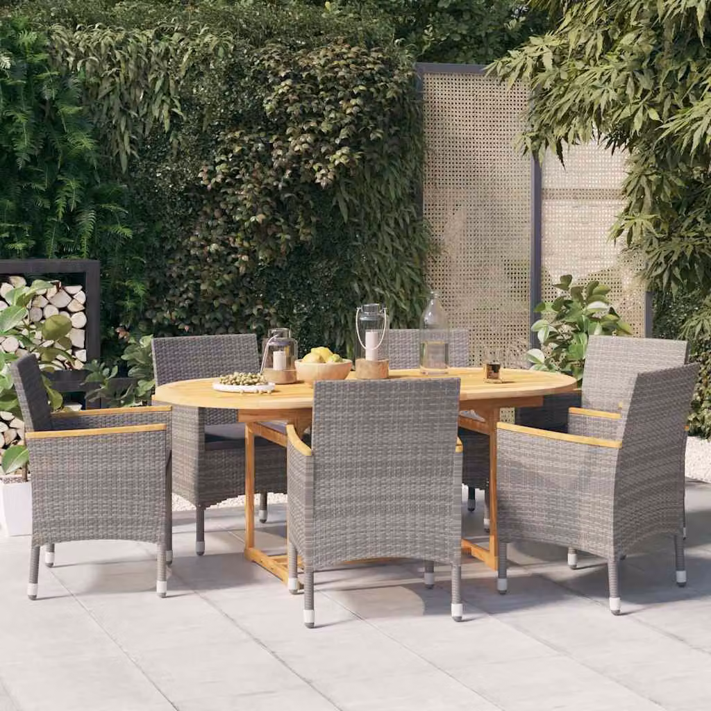 Set da pranzo per giardino vidaXL in legno di acacia oliato con 7 pezzi e cuscini grigi – 1