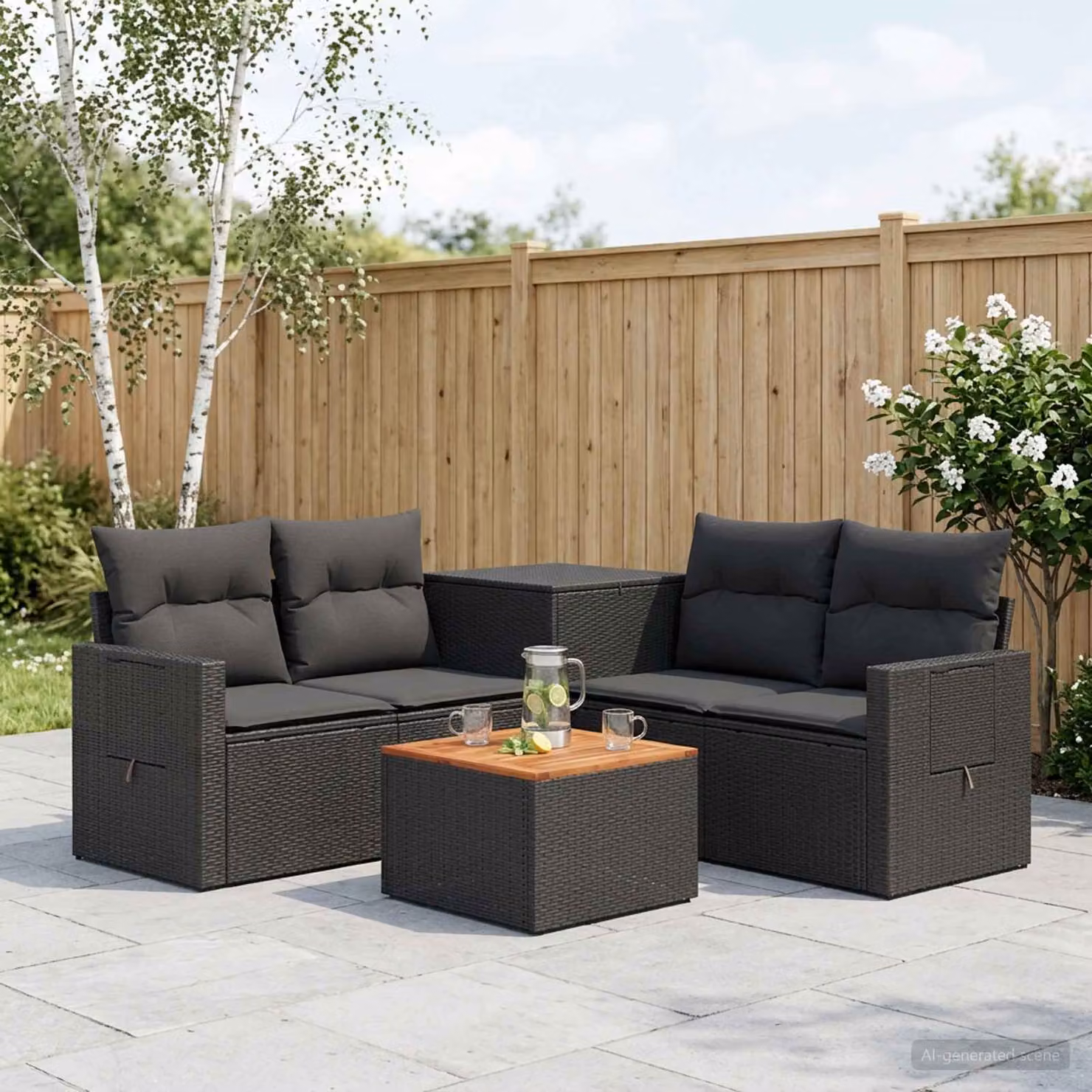 Set di divani da giardino vidaXL 6 pezzi in rattan sintetico e acciaio nero con cuscini inclusi