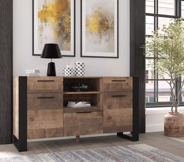 Cassettiera NUKA Bim Furniture per soggiorno e camera da letto, Rovere scuro, L: 155 cm, P: 45 cm, H: 87 cm
